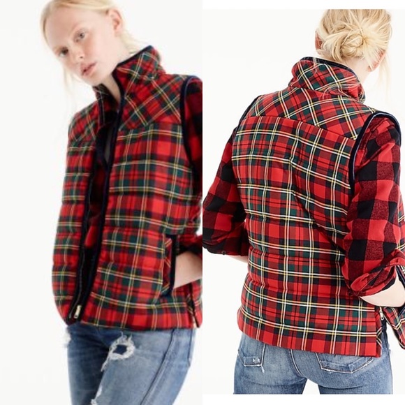 J. Crew Jackets & Blazers - J.Crew Tartar Mountain Puffer Vest Red Flannel Sm